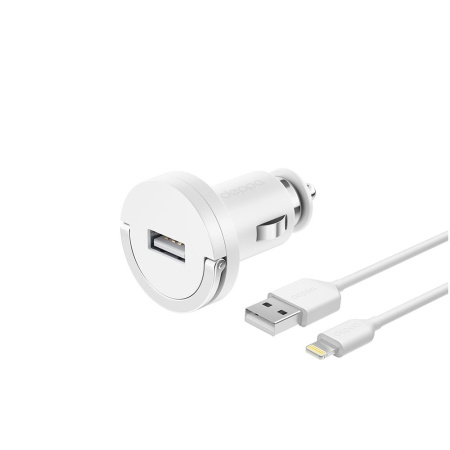 Автомобильное_З\У - USB_1A Deppa Ultra белое + кабель 8-pin для Apple (MFI) (11250)