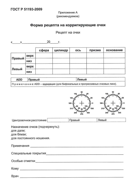 Бланк рецептурный Оптика ЗНАК