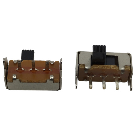 Переключатель движковый SK-12F14G4, SPDT, на плату шаг 3.0мм угловой (DC 50V 0.5A)