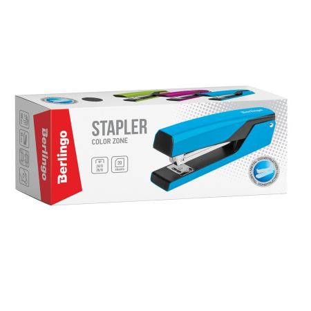 Степлер №24/6 BERLINGO "Color Zone" на 20л., розовый (DSn_20114)
