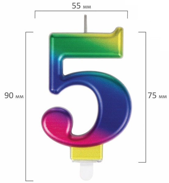 Свеча "Цифра 5" Золотая сказка 9см (591438)