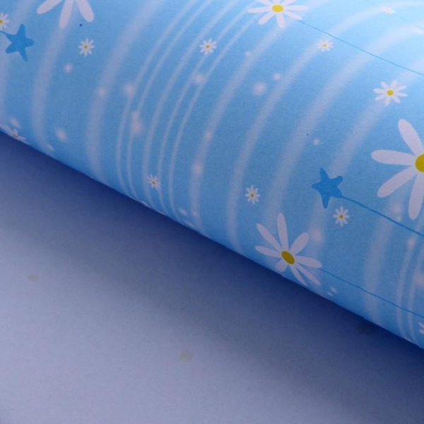 Бумага упаковочная подарочная "Нежные ромашки", цвет голубой 52*75см