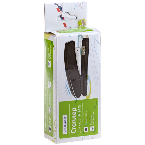 Степлер №24/6 OfficeSpace на 20л. пластиковый корпус, черный (St309_1869BK)