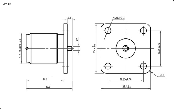 Разъем UHF SO-239, гнездо, корпусной, UHF-BJ
