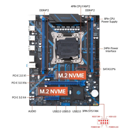 Мат.плата S2011V3 Huananzhi X99-QD4-3.0 с процессором Xeon E5-2670v3 (mATX,4DDR4,PCI-E,2M.2,PC2400)