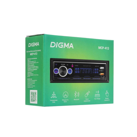 Автомагнитола Digma  MCP-413 1DIN, 4x45Вт, MP3, FM, USB, AUX, BT5.0, ПДУ