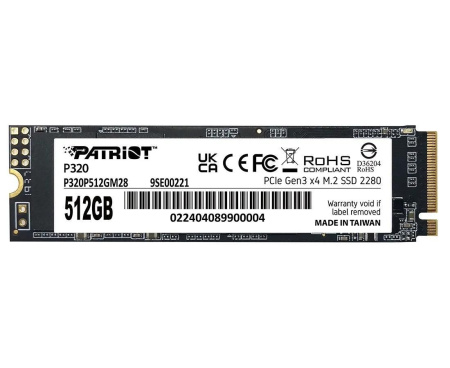 SSD-накопитель M.2 512Гб Patriot P320 [P320P512GM28](3D NAND,NVMe,3000/2200 Мб/с)