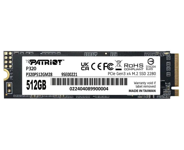 SSD-накопитель M.2 512Гб Patriot P320 [P320P512GM28](3D NAND,NVMe,3000/2200 Мб/с)