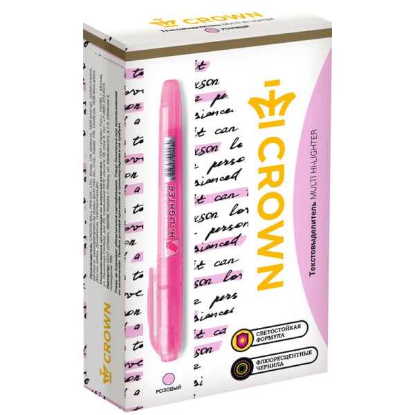 Маркер текстовыделитель Crown "Multi Hi-Lighter" розовый, 1-4мм (H-500)