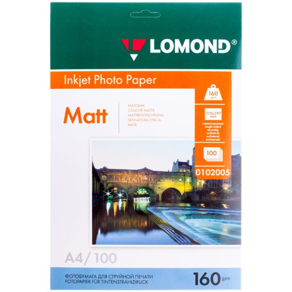 Бумага Lomond 160 г/м2, А4, матовая, 100л. (0102005)