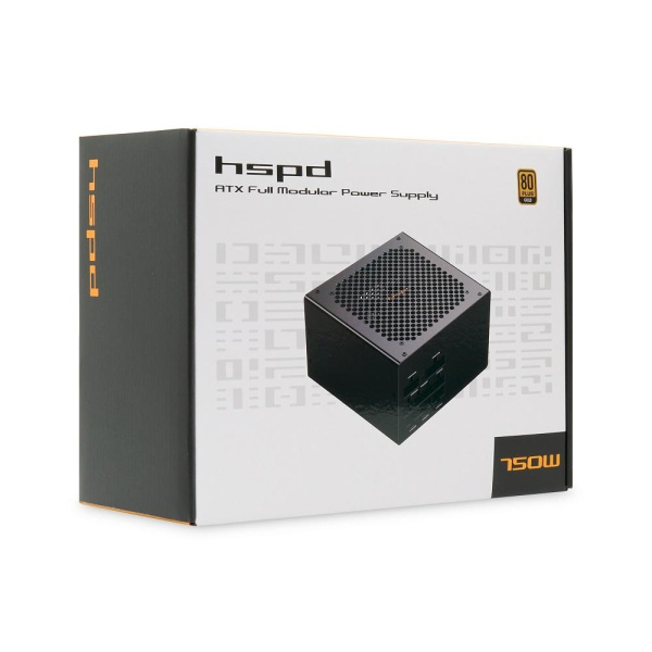 Блок питания/ Power Supply HSPD, 750W 80+ Gold (ATX, 2.52, Full modular, 1x24(20+4)pin 600mm, 2xCPU 8(4+4)pin 700mm, 2xPCIe*2 8(6+2)pin 600+150mm, 2xSATA*3 500+150+150mm, 1xMOLEX*3 500+150+150mm , Active, 120x120mm, 150x140x86mm, APFC, OVP, OPP, SCP, UVP,