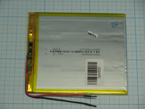 Аккумулятор Li-Pol 3.7в,  2000мАч, 3.7*95*105мм, контроллер, 2 провода, 3795105