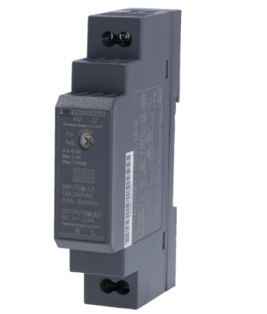 Блок питания на DIN рейку  5в,  2.4а, 17.5*90*54.5мм, Mean Well HDR-15-5