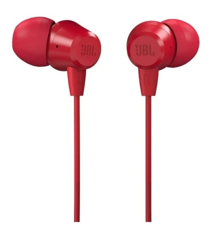Гарнитура проводная JBL C50HI вставные, 16 Ом, 101дБ, кабель 1.2м Красный