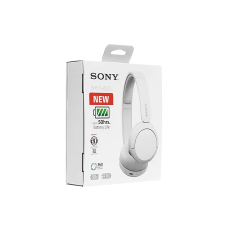 Гарнитура Bluetooth SONY WH-CH520 накладные, Bt4.2, 32Ом, 91дБ, до 10м, USB Type C, белый