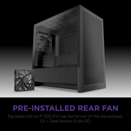 Корпус без блока питания/ Case NZXT H3 Flow (2025), Midi-Tower, TG, 1x120mm, 1xUSB-A 3.2 + 1xUSB-C 3.2, mATX, mITX Black