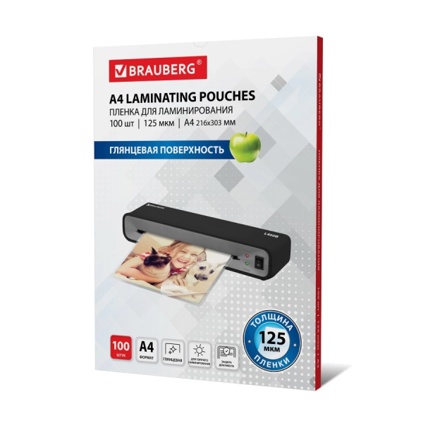 Пленка для ламинирования А4, 125мкм, 100шт. BRAUBERG (530803)