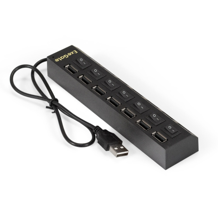 USB_Хаб 7xUSB_2.0 ExeGate DUB-72SW кнопки включения/отключения для каждого порта, черный