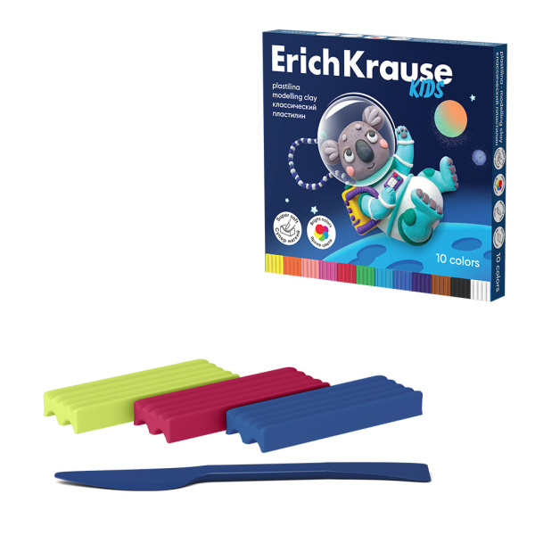 Пластилин 10цв. ErichKrause "Kids Space Animals" классический, 180г (61331)