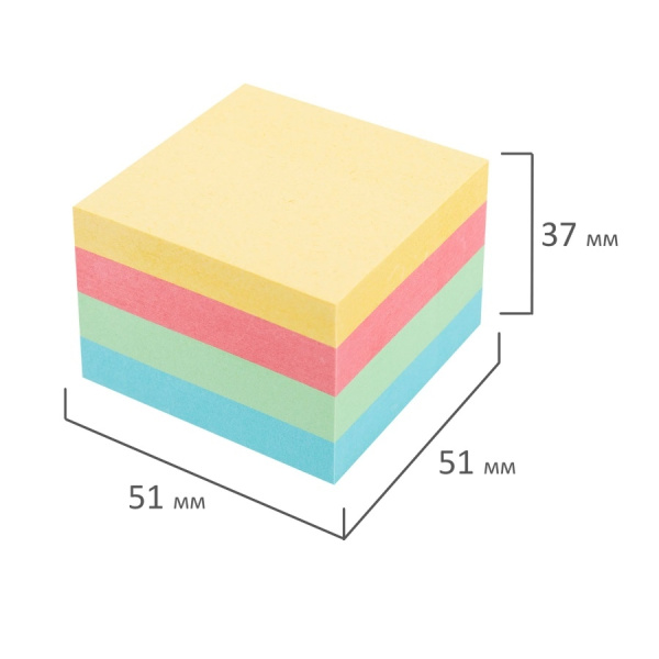 Блок самоклеящийся STAFF 51*51мм. 400 листов, 5 пастельных цветов (116585)