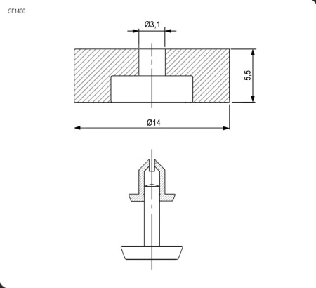 Ножка приборная с анкерным креплением, круглая, 14*5мм, TPE, ZTM-Electro SF1406S
