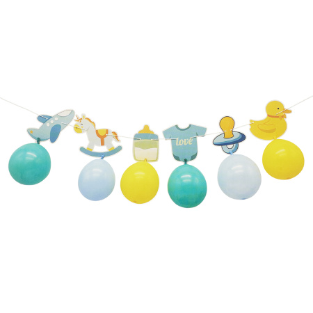 Бумажная гирлянда "Рождение мальчика" голубой, с шарами, 1м, 23714