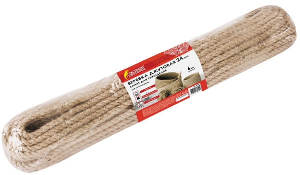 Веревка (канат) джутовая, декоративная, длина 24 м, d=6 мм, ОСТРОВ СОКРОВИЩ, 607948