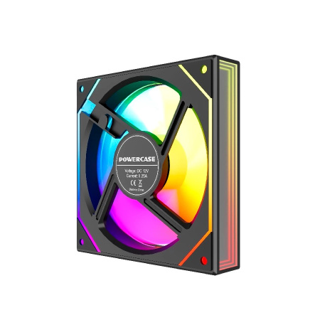 Кулер в корпус 120х120х25 Powercase (M52-12 ARGB) Black (600-1800prm/4pin PWM (M+F)+ 3pin ARGB (M+F)/53.71 CFM/36.5дБ/подшипник гидравлический/ARGB)