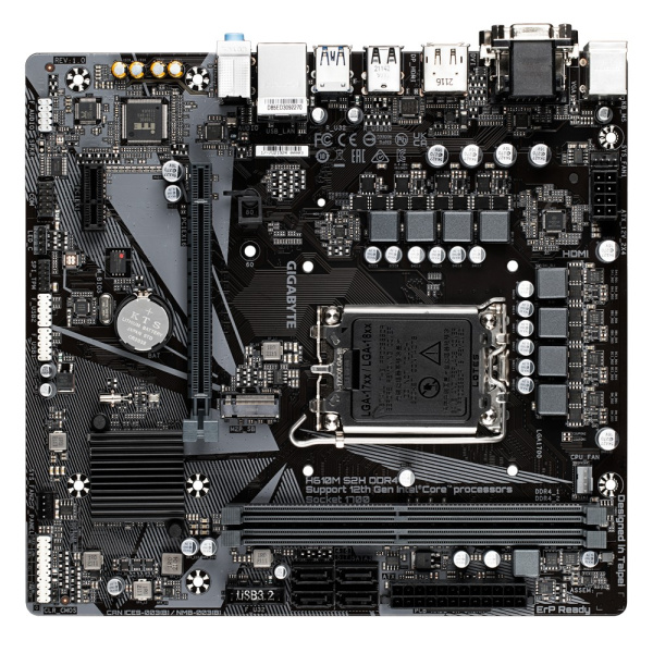 Мат.плата S1700 H610 Gigabyte H610M S2H V3  DDR4 (mATX,2DDR4,M.2,4SATA3,VGA,DVI,HDMI,DP,PC3200)