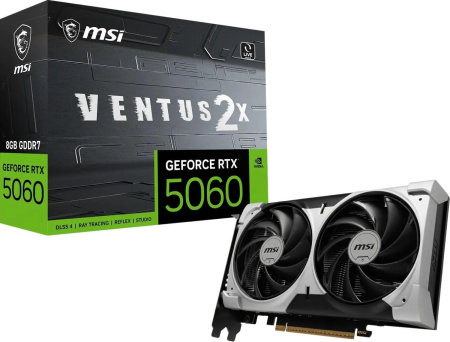 Видеокарта MSI PCI-E 5.0 RTX 5060 8G VENTUS 2X V1 NVIDIA GeForce RTX 5060 8Gb 128bit GDDR7 2497/28000 HDMIx1 DPx3 HDCP Ret