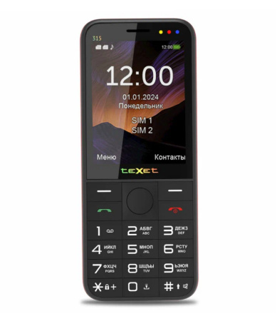 Сотовый Texet TM-315 черный-красный 2sim/2.8"/240*320/32Mb/microSD/Bt/2500мАч/моноблок
