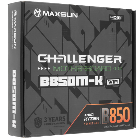 Мат.плата SocAM5 AMD B850 MAXSUN MS-Challenger B850M-K WIFI (mATX,2DDR5,M.2,PCI-E16,PCI-E,HDMI,PC6800,Wi-Fi 6,BT 5.3)