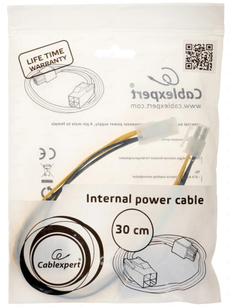 Удлинитель питания для процессора Cablexpert CC-PSU-7,  ATX 4-Pin M/F 0,3м