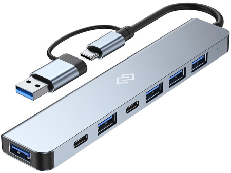 USB_Хаб 4xUSB_2.0+1xUSB3.0+1xType C Digma DHUB-7USB-AC черный (USB-C+ USB-A)