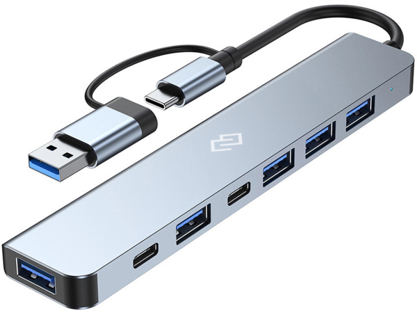 USB_Хаб 4xUSB_2.0+1xUSB3.0+1xType C Digma DHUB-7USB-AC черный (USB-C+ USB-A)