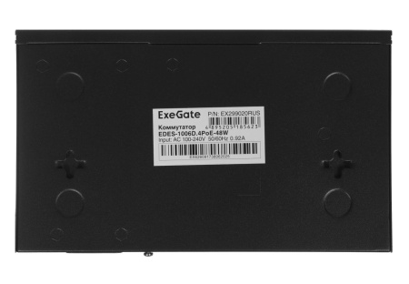 Коммутатор ExeGate EDES-1006D.4PoE-48W 6-port 10\100_Mbps 4 порта 802.3af (PoE) мощность PoE: 25W, суммарно 48W