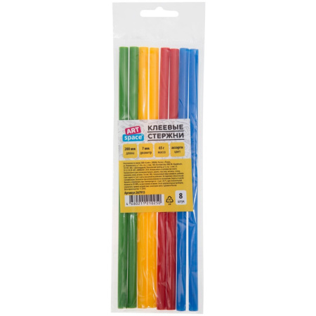 Клеевой стержень ArtSpace, диаметр 7 мм, длина 200мм, цветные, 8 штук (267915)
