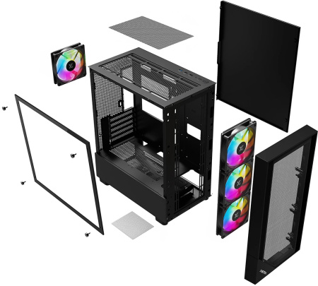 Корпус mATX Б_БП XASTRA A401M 4FRGB Black (USB3.0,Audio,TG,черный,Mesh,4х120мм FRGB,CPU Cooler до 165мм, VGA до 340мм)[A401M-4FC12F-BK]