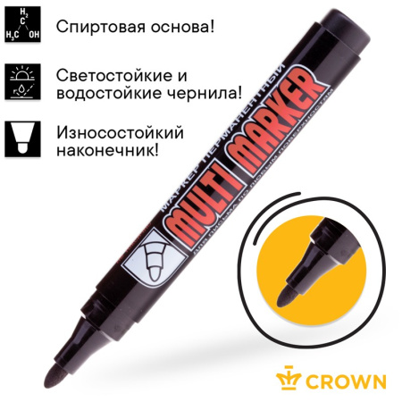 Маркер перманентный CROWN "Multi Marker" черный, пулевидный, 3мм (CPM-800) Маркер перманентный CROWN "Multi Marker" черный, пулевидный, 3мм (CPM-800)