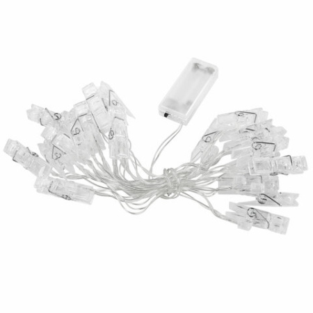 Электрогирлянда комнатная  "Прищепки" 3м 20LED тепл.белый на батарейках, ЗОЛОТАЯ СКАЗКА, 591930