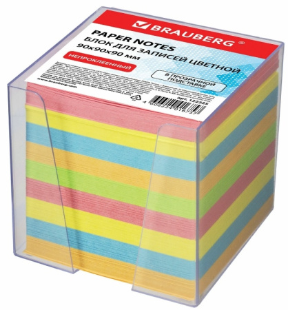 Блок для записей BRAUBERG 9*9*9см. пластиковый бокс, цветной (122225)