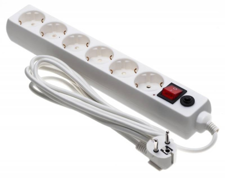 Сетевой фильтр  3.0м, 6 розеток Buro, 600SH-16-3-W, 16А, 3500Вт, с выключателем, белый, коробка