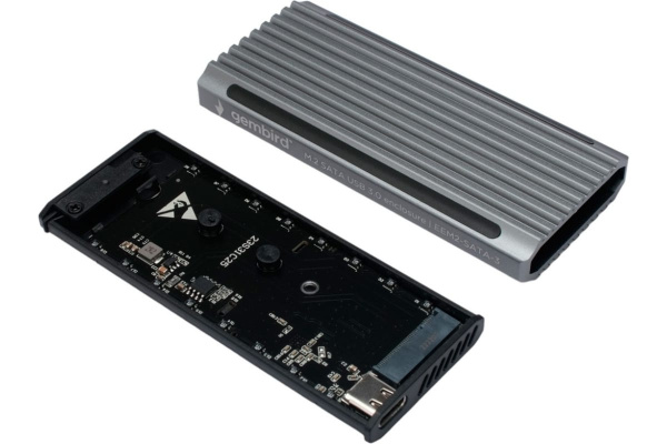 Внешний бокс для SSD M2 Gembird EEM2-SATA-3 USB 3.1 порт Type-С, RGB подсветка, металл, серебристый