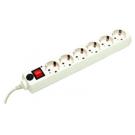 Сетевой фильтр  5.0м, 6 розеток Buro, 600SH-5-W, 10А, 2200Вт, с выключателем, белый, коробка