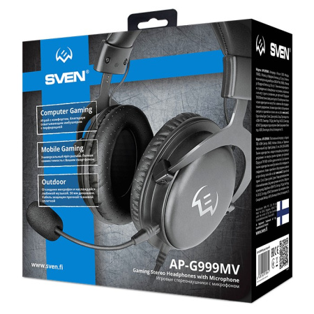 Игровая гарнитура SVEN AP-G999MV мониторные, 32Ом, 98дБ, кабель 2м, Серый