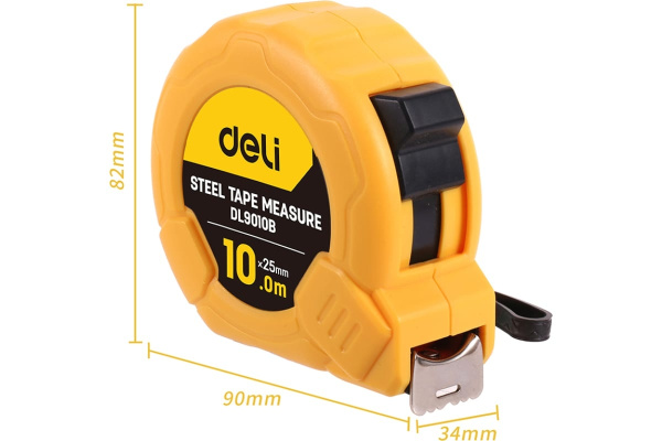 Рулетка  10м, 25мм, Deli DL9010B, ударопрочный корпус