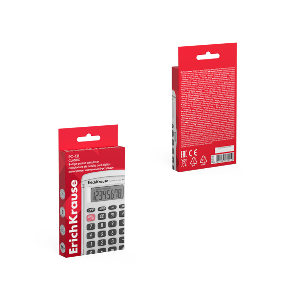 Калькулятор ErichKrause PC-131 8-разрядов, карманный, белый (62015)