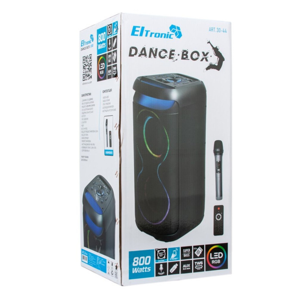 Портативная колонка ELTRONIC 30-44 DANCE BOX 800 динамик 6.5" 2шт. 80Вт, Bluetooth, TWS, FM, USB,  mic