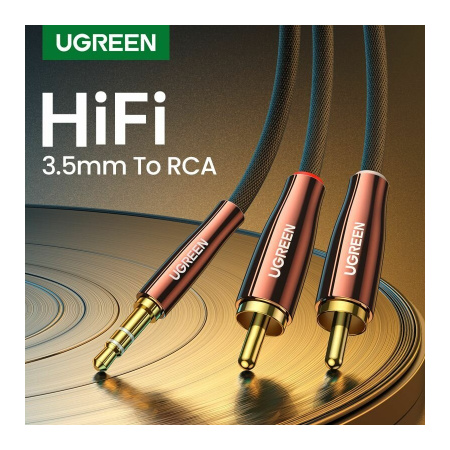Кабель_аудио 3.5Дж-2RCA - _1м UGREEN AV170 (80845) черный/темно-медный