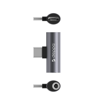 Адаптер USB-C - 3.5 мм + USB-C, графит, Deppa (73129)